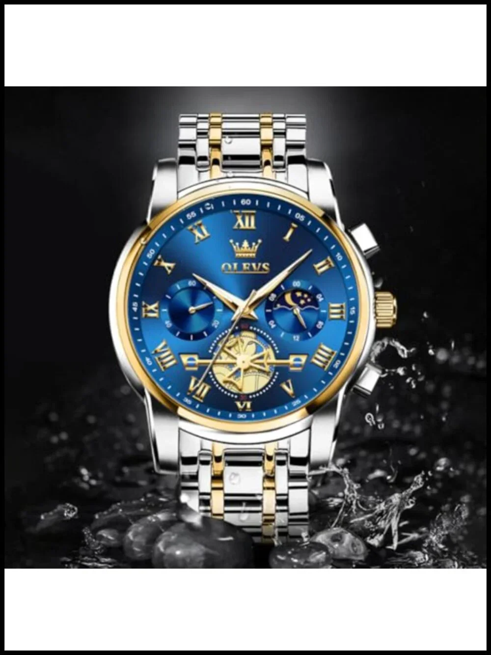 Luxury Waterproof Big Face Stainless Steel Multifunction Mens Watch